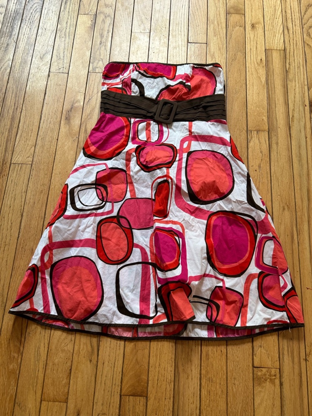 Y2K Strapless A-Line Dress with Pink & Red pattern
